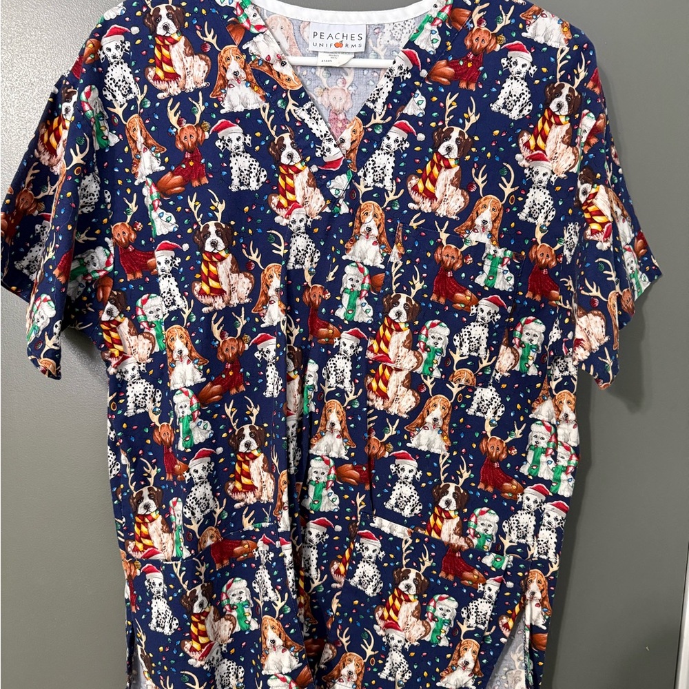 Scrub top Christmas dogs